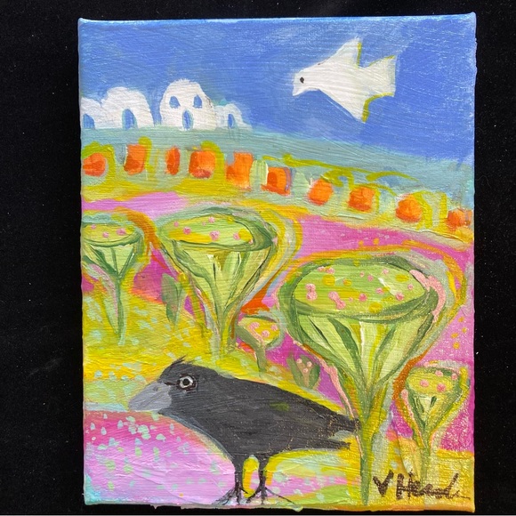 Crow Musings “An Original art Acrylic  Painting 8”x10”” On Canvas - Picture 5 of 10